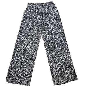 Better Be Wide Leg Pants Black White Floral Flowy Breathable Size Large